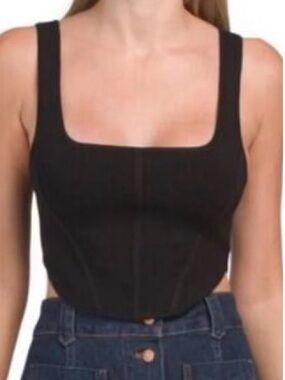 House of Harlow 1960 $98 Square Neck BLACK knit Crop Tank Top Size Small